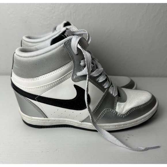 Nike Force, Sky High, Hidden Wedge, White Metallic Silver Sneakers Size 7.5 - Picture 3 of 6